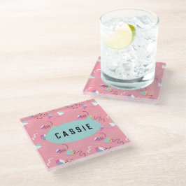 Fun Roze 90s Retro Graphics Glazen Onderzetter