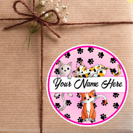 Fun Roze achtergrond met Cute kittens Classic Roun Ronde Sticker