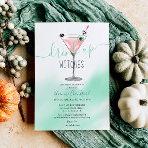 Fun roze cocktailwitten Halloween vrijgezellenfees Kaart