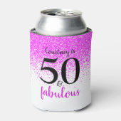 Fun roze confetti 50 en geweldige douanenaam blikjeskoeler (Blikje Voorkant)