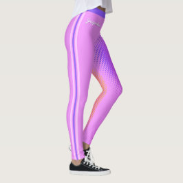 Fun roze en Paarse strepen met Jouw naam op roze Leggings