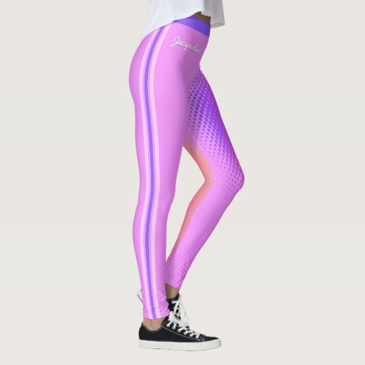 Fun roze en Paarse strepen met Jouw naam op roze Leggings (Rechts)