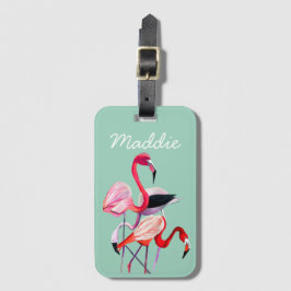 Fun roze flamingo waterverf illustratie bagagelabel