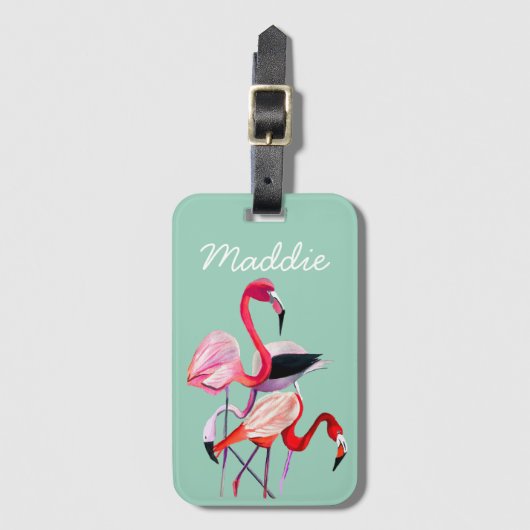 Fun roze flamingo waterverf illustratie bagagelabel (Voorkant (verticaal))