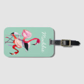 Fun roze flamingo waterverf illustratie bagagelabel (Voorkant (horizontaal))