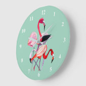Fun roze flamingo waterverf illustratie grote klok (Hoek)