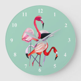 Fun roze flamingo waterverf illustratie grote klok