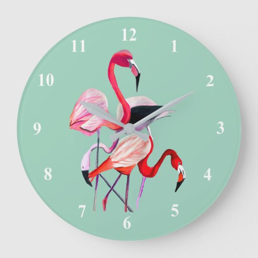 Fun roze flamingo waterverf illustratie grote klok (Voorkant)