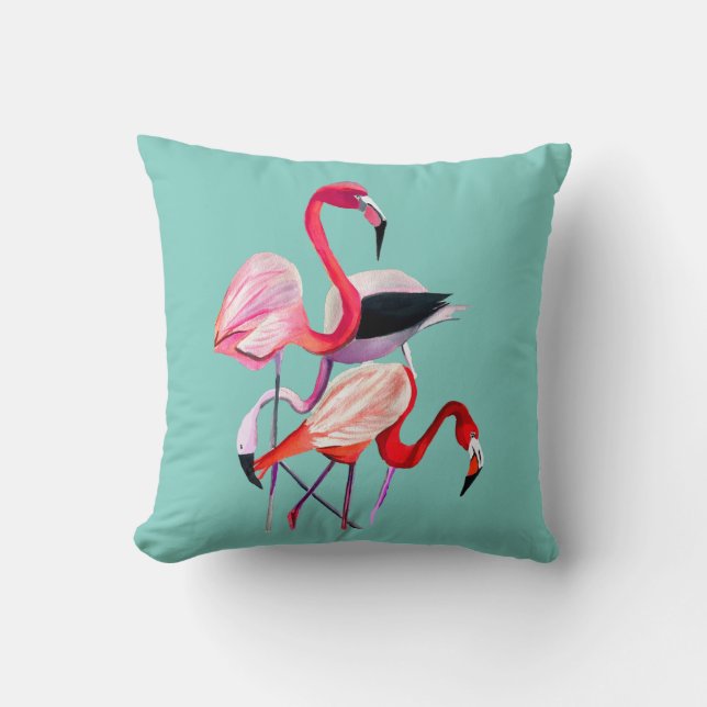 Fun roze flamingo waterverf illustratie kussen (Voorkant)