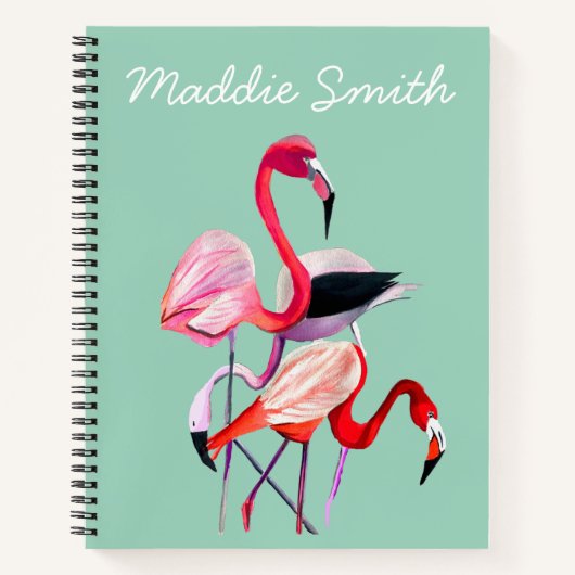 Fun roze flamingo waterverf illustratie notitieboek (Voorkant)