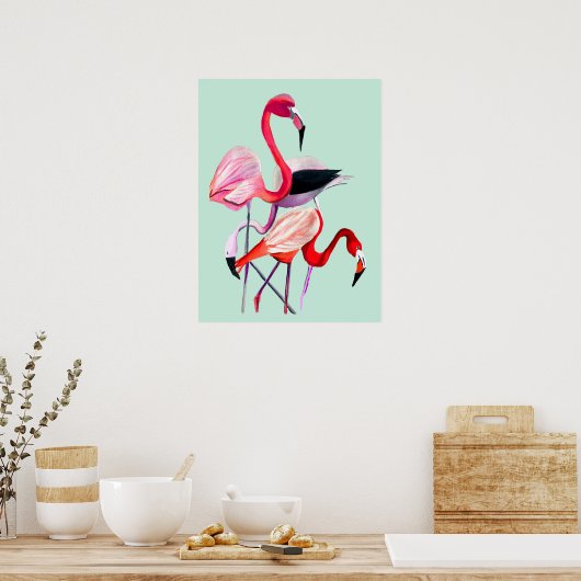 Fun roze flamingo waterverf illustratie poster (Keuken)