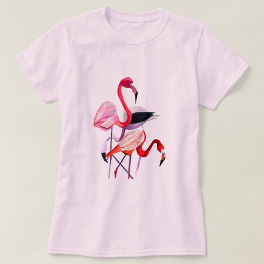 Fun roze flamingo waterverf illustratie t-shirt (Design voorkant)