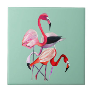 Fun roze flamingo waterverf illustratie tegeltje