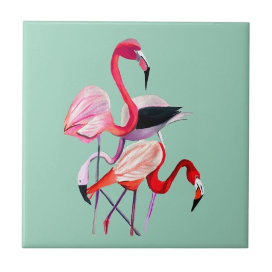 Fun roze flamingo waterverf illustratie tegeltje (Voorkant)