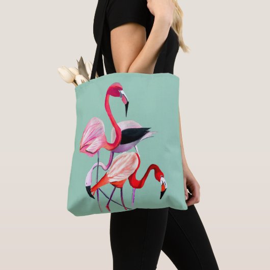 Fun roze flamingo waterverf illustratie tote bag (Dichtbij)
