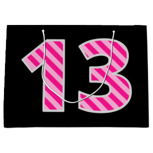 Fun roze gestreept "13"; 13e verjaardag; Naam Groot Cadeauzakje