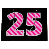 Fun roze gestreept "25"; Happy 25th Birthday; Naam Groot Cadeauzakje (Voorkant)