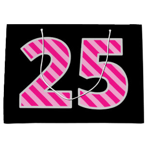 Fun roze gestreept "25"; Happy 25th Birthday; Naam Groot Cadeauzakje