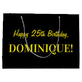 Fun roze gestreept "25"; Happy 25th Birthday; Naam Groot Cadeauzakje (Achterkant)