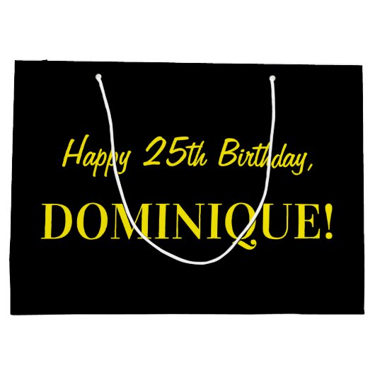 Fun roze gestreept "25"; Happy 25th Birthday; Naam Groot Cadeauzakje (Achterkant)