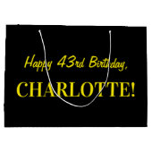 Fun roze gestreept "43"; Happy 43rd Birthday; Naam Groot Cadeauzakje (Achterkant)