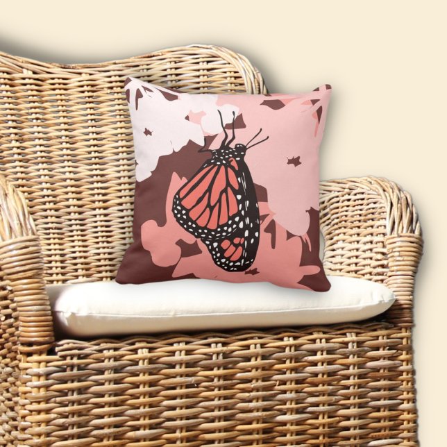 Fun roze gestyliseerde monboogvlinder kussen (Fun Pink Stylized Monarch Butterfly Throw Pillow)
