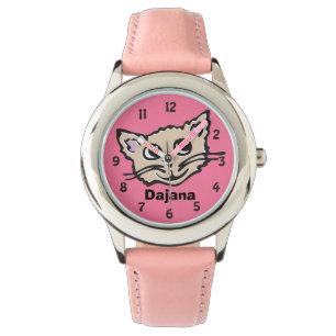 Fun roze meisjes kattenkattenpootje poetshorloge horloge