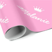 Fun roze prinses kroon baby shower inpakpapier (Rol Hoek)