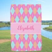 Fun Roze sinaasappel preppy argyle aangepaste naam Golfhanddoek