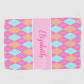 Fun Roze sinaasappel preppy argyle aangepaste naam Golfhanddoek (Horizontaal)