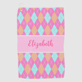 Fun Roze sinaasappel preppy argyle aangepaste naam Golfhanddoek (Voorkant)