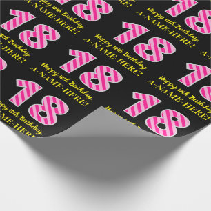 Fun. roze stripes "18"; 18e verjaardag; Naam Cadeaupapier