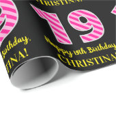 Fun. roze stripes "19"; Fijne 19de verjaardag; Naa Cadeaupapier (Rol Hoek)