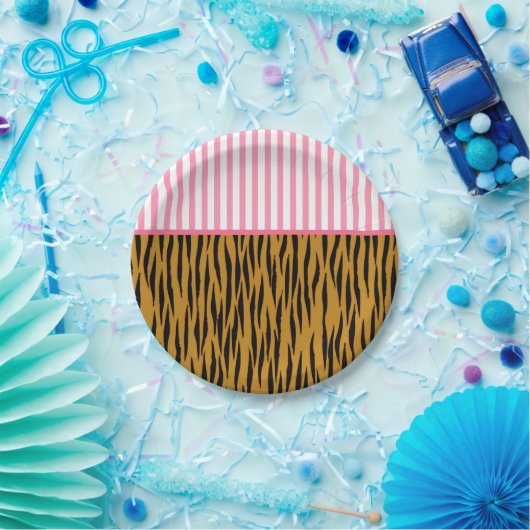 Fun. roze stripes en vingerafdruk papieren bordje (Feest)