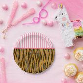 Fun. roze stripes en vingerafdruk papieren bordje (Feest)