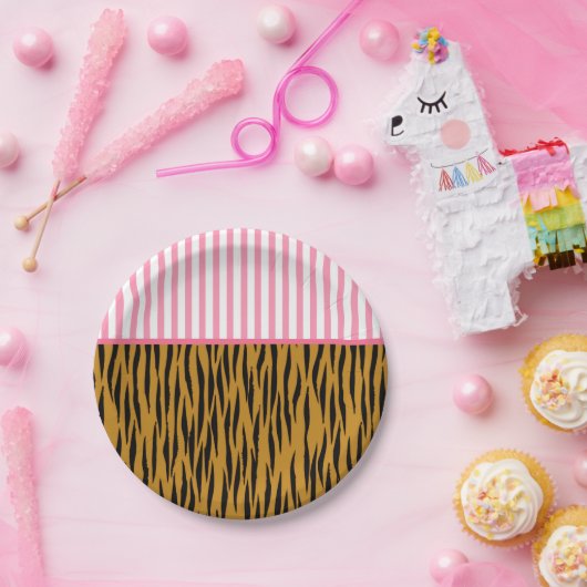 Fun. roze stripes en vingerafdruk papieren bordje (Feest)
