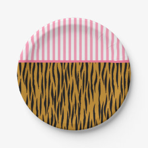 Fun. roze stripes en vingerafdruk papieren bordje