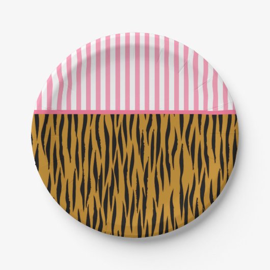 Fun. roze stripes en vingerafdruk papieren bordje (Voorkant)