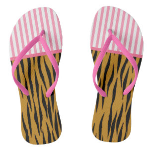 Fun. roze stripes en vingerafdruk teenslippers