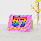 Fun. roze stripes, harten, regenboog # 57e verjaar kaart (Gele Bloem)