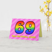 Fun. roze stripes, harten, regenboog # 69e verjaar kaart (Gele Bloem)