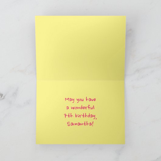 Fun roze stripes, harten, regenboog # 7e verjaarda kaart (Binnen)