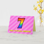 Fun roze stripes, harten, regenboog # 7e verjaarda kaart (Gele Bloem)