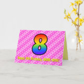 Fun roze stripes, harten, regenboog # 8e verjaarda kaart (Gele Bloem)