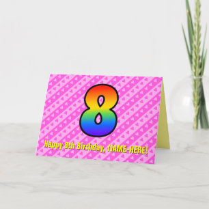 Fun roze stripes, harten, regenboog # 8e verjaarda kaart