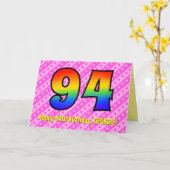 Fun. roze stripes, harten, regenboog # 94e verjaar kaart (Gele Bloem)
