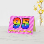 Fun roze stripes, harten, regenboog # 95e verjaard kaart (Gele Bloem)