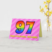 Fun. roze stripes, harten, regenboog # 97e verjaar kaart (Gele Bloem)