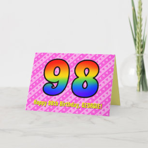 Fun roze stripes, harten, regenboog # 98e verjaard kaart