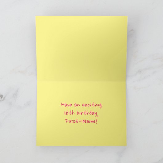 Fun roze stripes, harten, regenboognr. 16e verjaar kaart (Binnen)